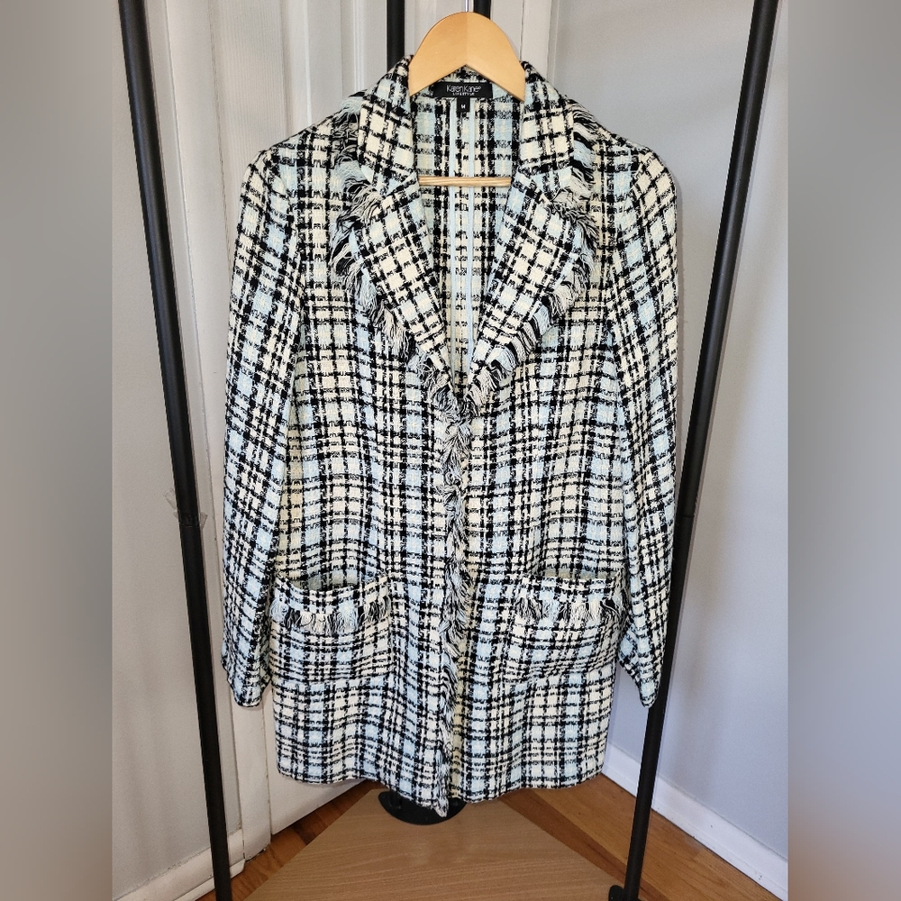 Karen Kane Black and White and Blue Plaid Blazer..NWOT